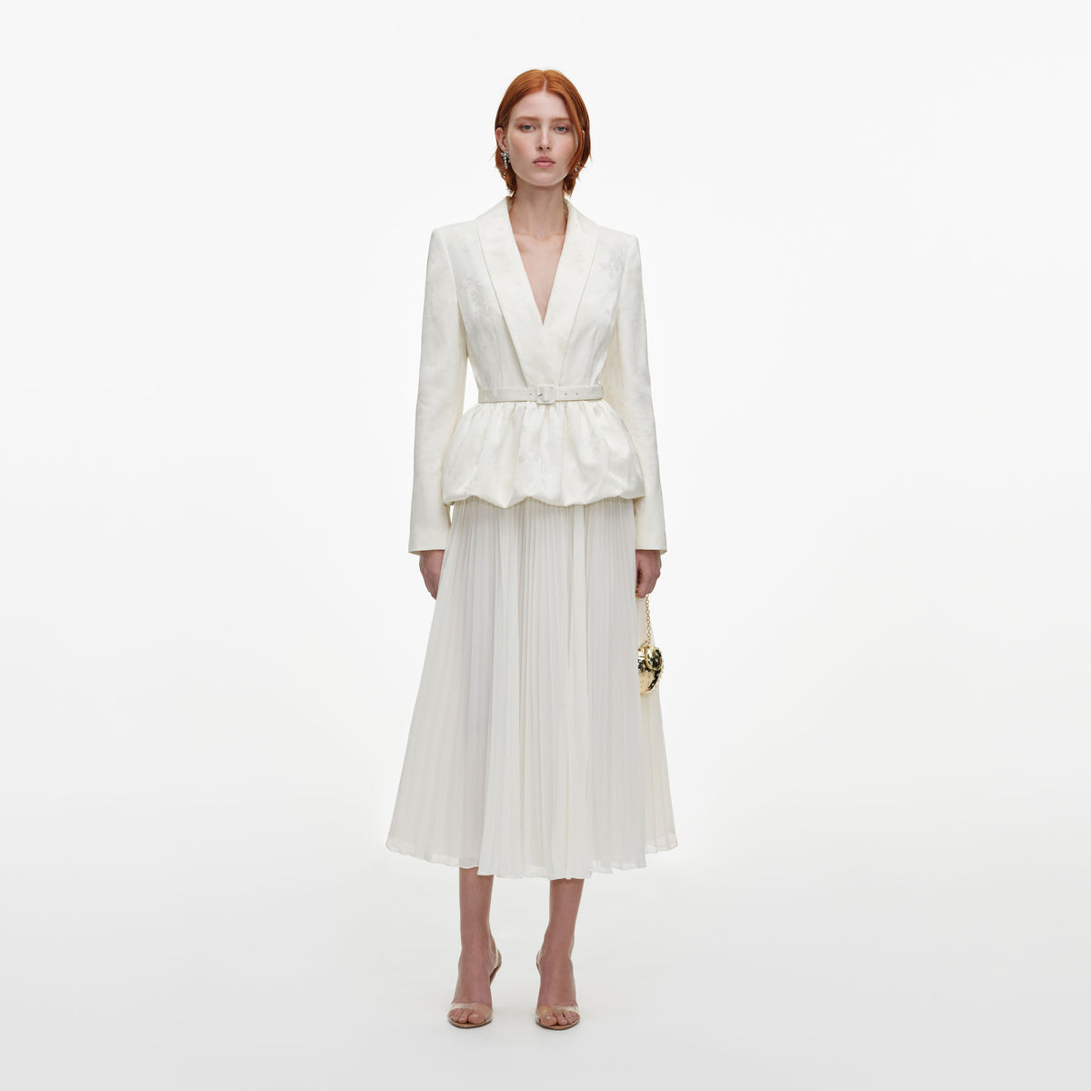 Cream Jacquard Tailored Midi Dress