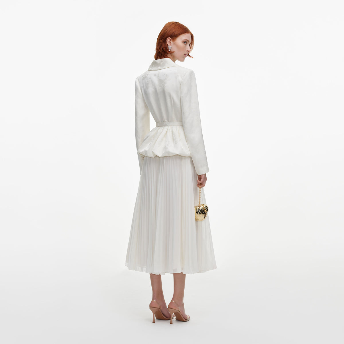 Cream Jacquard Tailored Midi Dress
