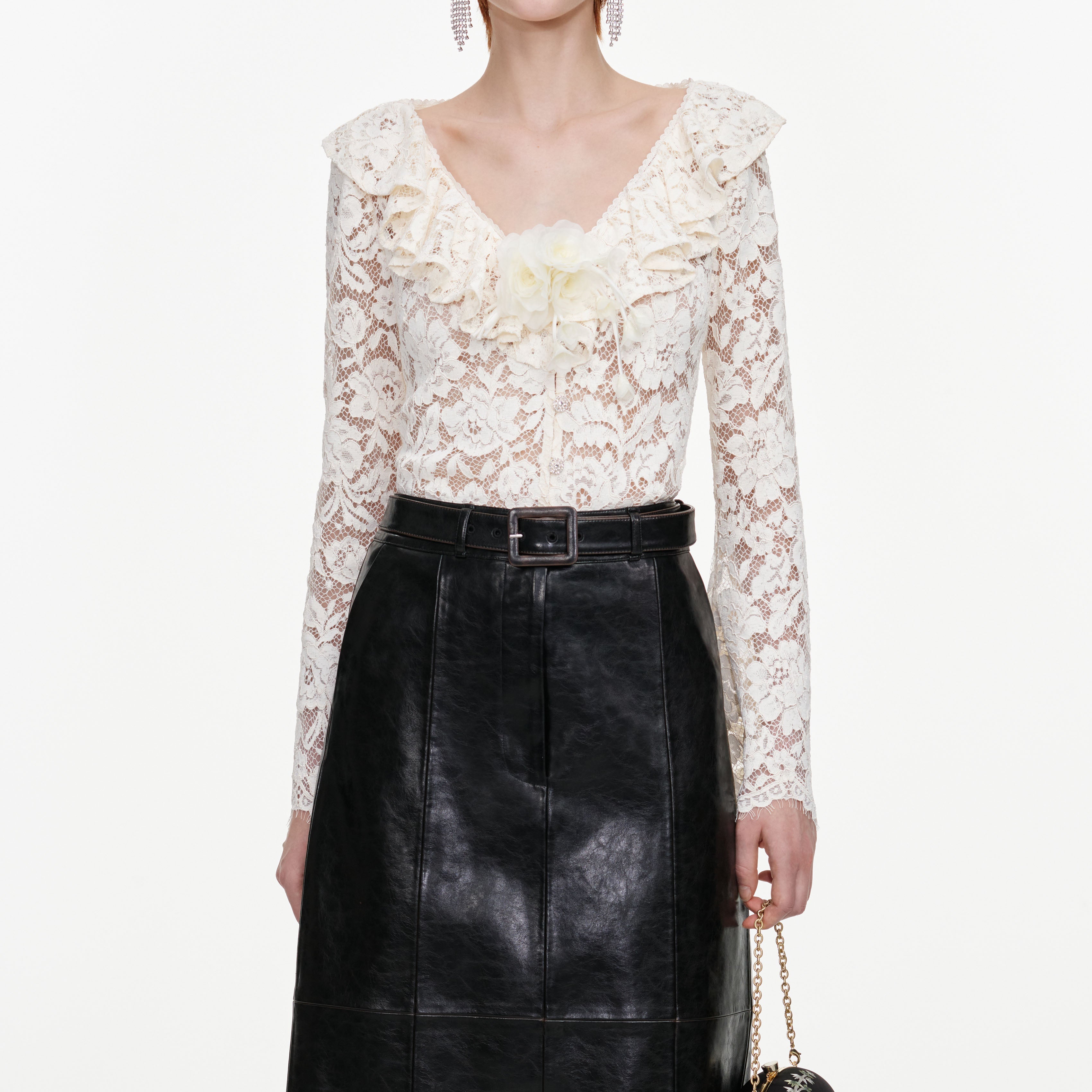 Cream Lace Frill Top | self-portrait – self-portrait-US