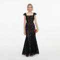 Black Lace Square Neck Maxi Dress