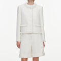 Cream Sequin Boucle Pearl Trim Jacket