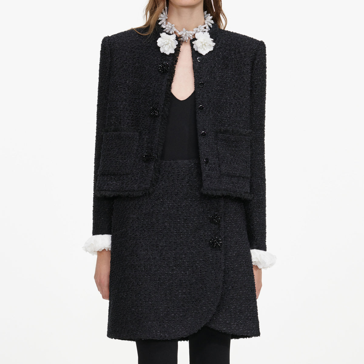 Black Boucle Flower Jacket