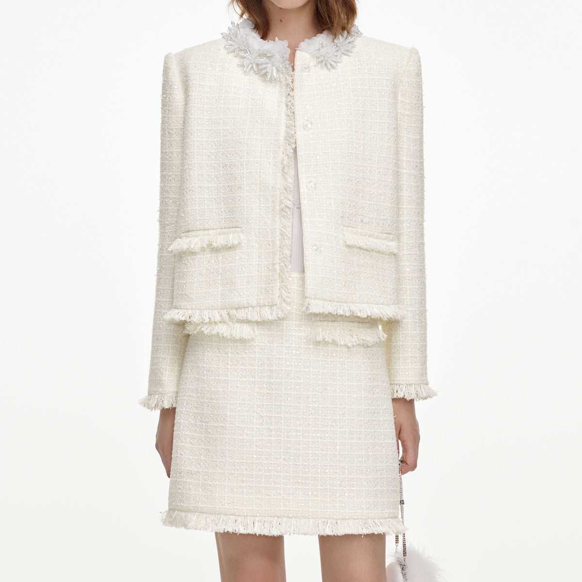 Cream Sequin Boucle Mini Skirt