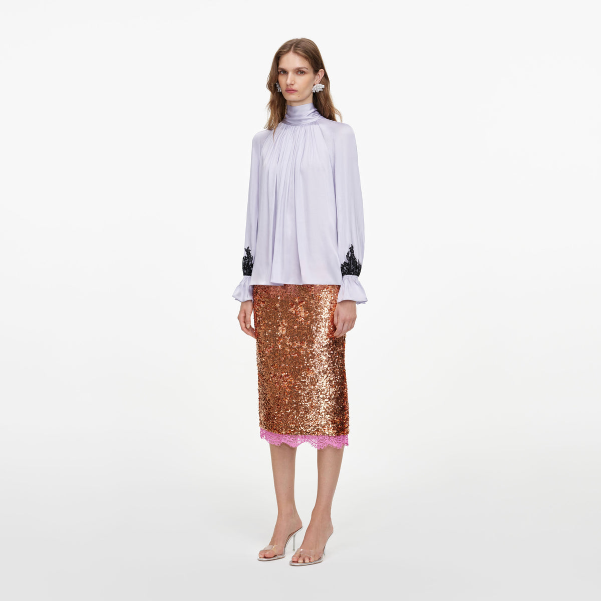 Lilac Viscose Contrast Lace Blouse