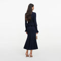 Navy Peplum Knit Midi Dress