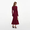Burgundy Ruffle Knit Midi Dress