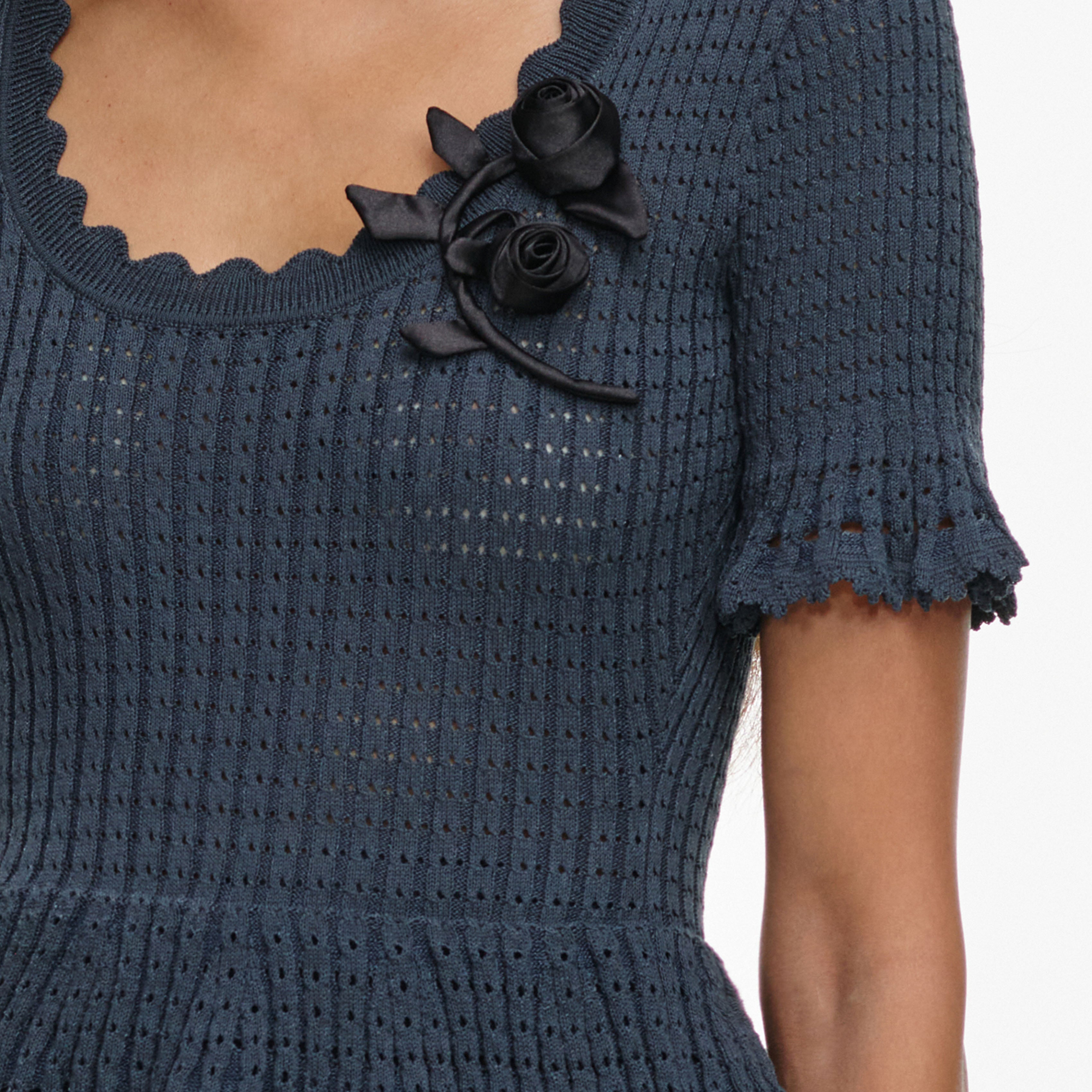 Grey Pointelle Peplum Knit Midi Dress | self-portrait – self