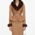 Gold Fur Collar Knit Midi Dress