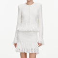 White Fringe Knit Mini Skirt