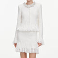 White Fringe Knit Mini Skirt
