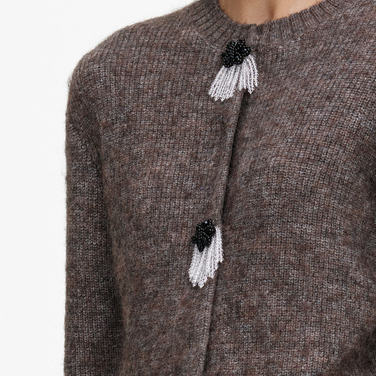 Brown Fluffy Knit Cardigan