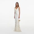 Cream Embellished Floral Maxi Dress