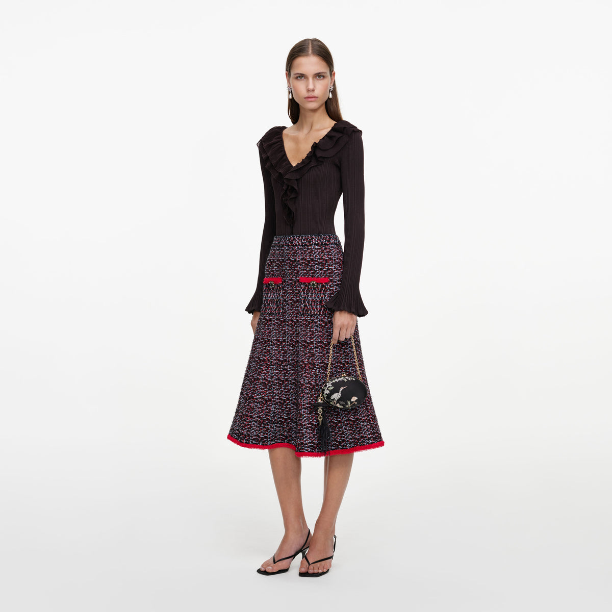 Multi Textured Knit Midi Skirt