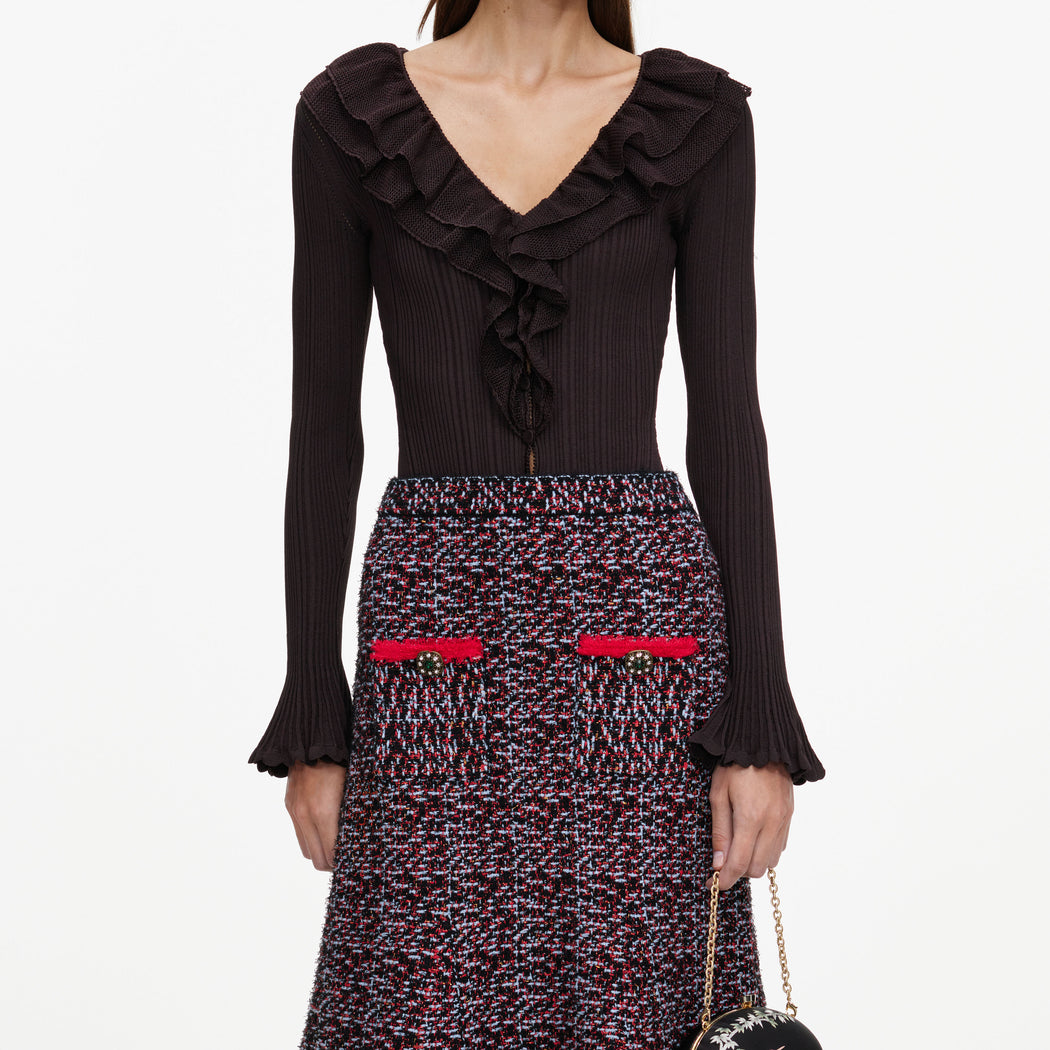 Multi Textured Knit Midi Skirt