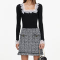 Black And White Textured Knit Mini Skirt