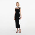 Black Crepe Contrast Collar Midi Dress