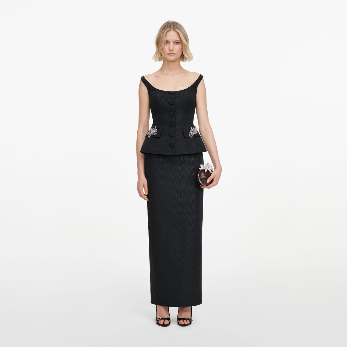 Black Structured Bardot Maxi Dress