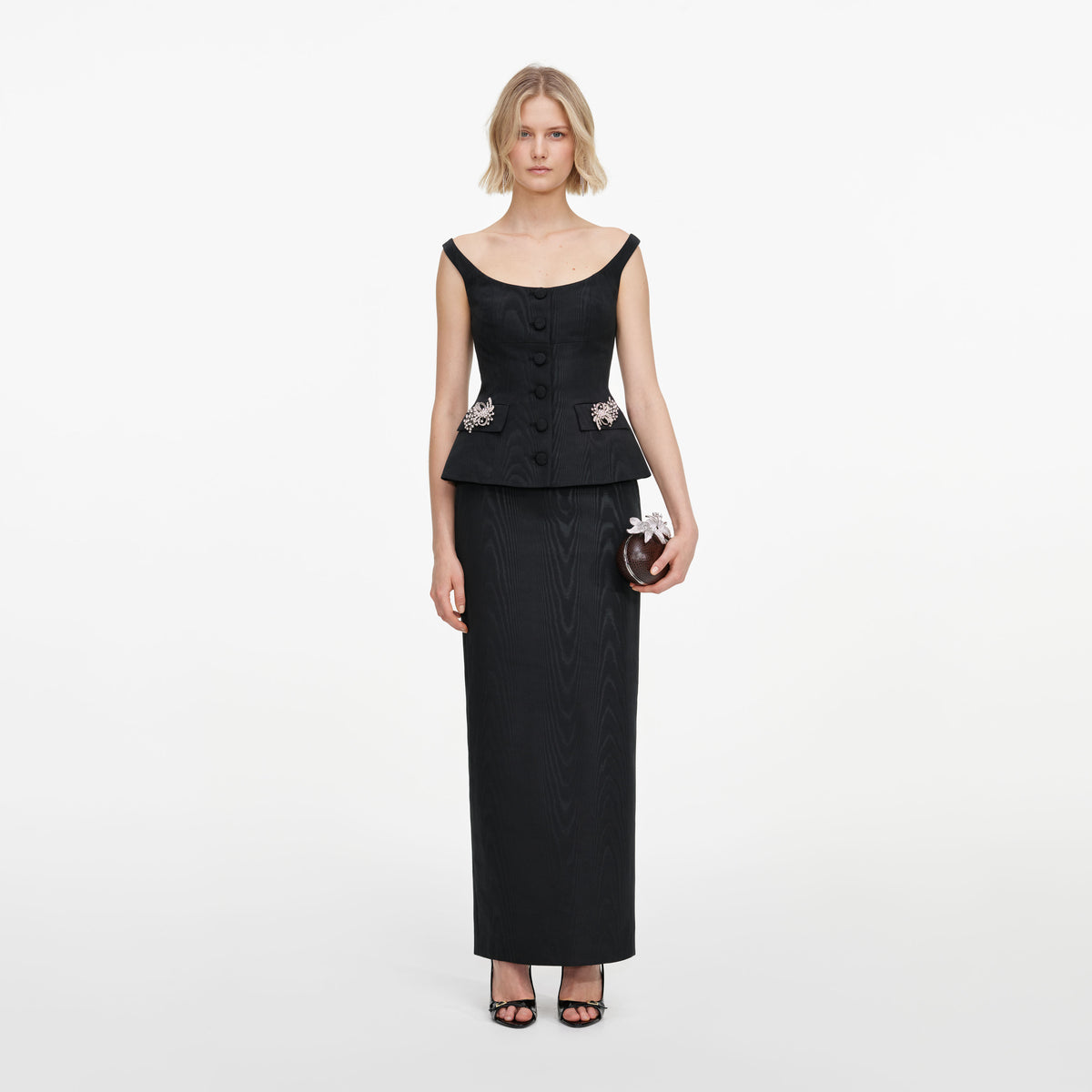 Black Structured Bardot Maxi Dress