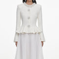 White Textured Knit Chiffon Midi Dress