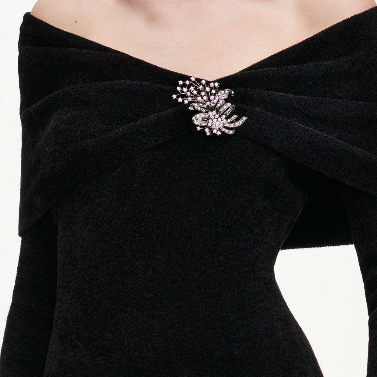 Black Brooch Chenille Knit Top