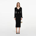 Black Chenille Peplum Knit Midi Dress