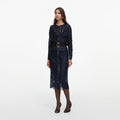 Navy Lace Button Midi Dress