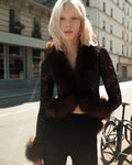 Grey Lace Fur Collar Top