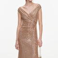 Gold Rhinestone Off Shoulder Midi Dress