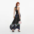 Navy Metallic Chiffon Midi Dress