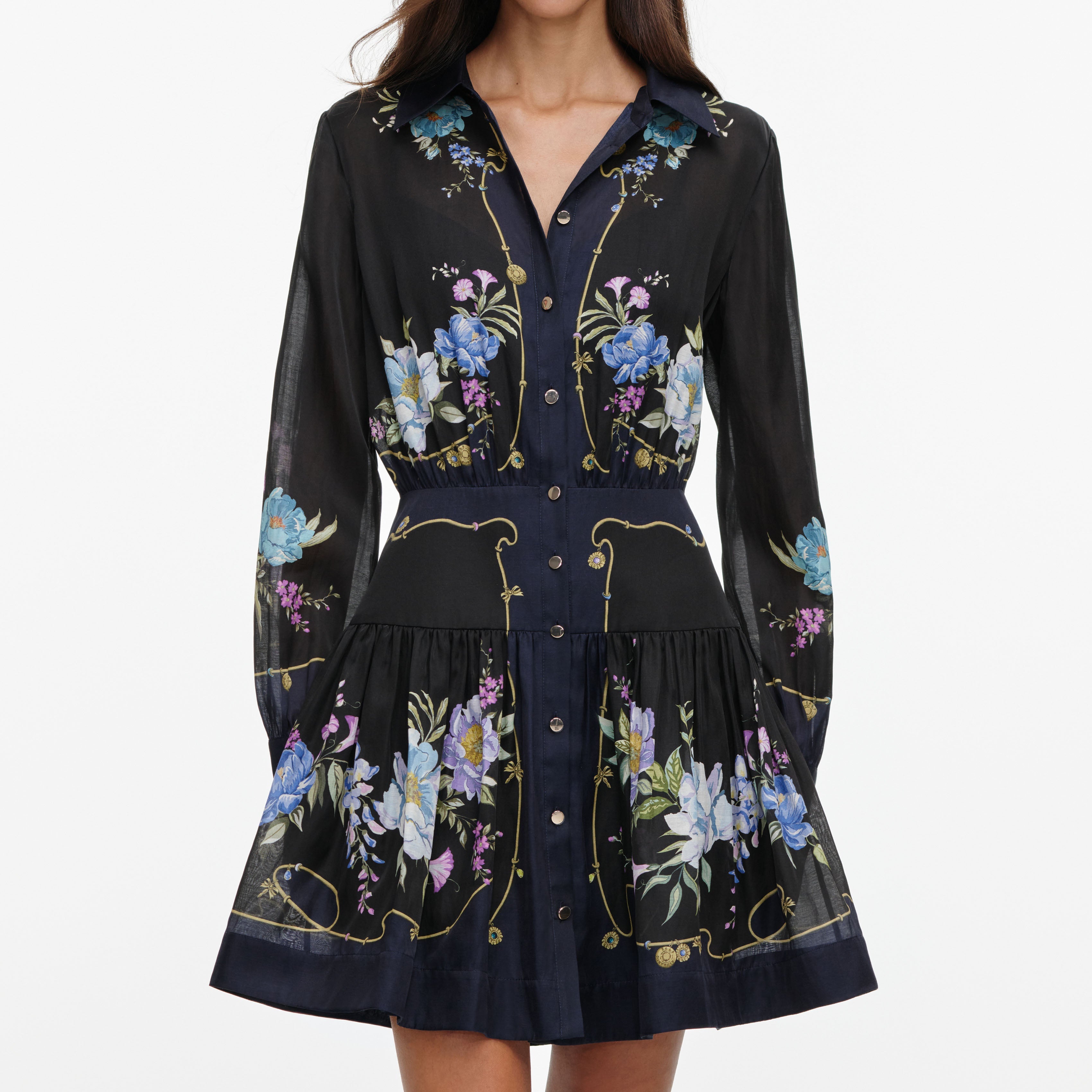 Navy Floral Organza Mini Dress | self-portrait – self-portrait-US