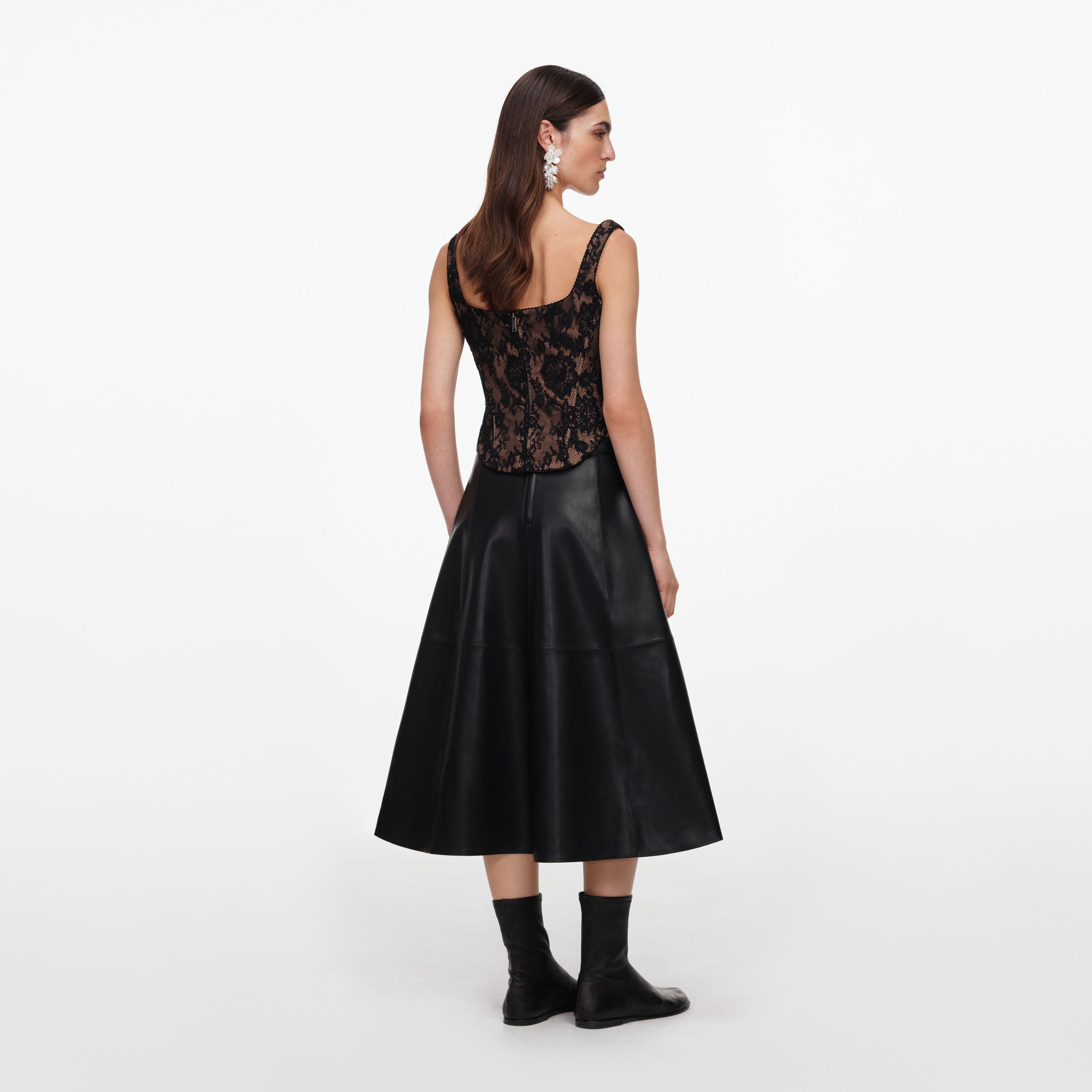 Black Faux Leather Midi Skirt