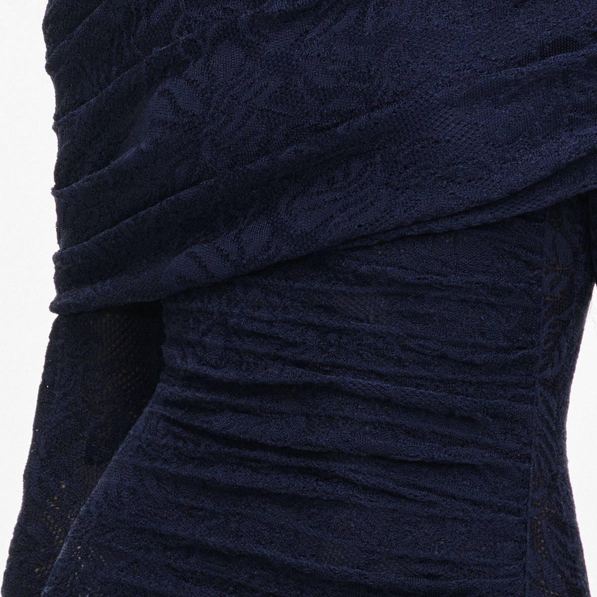 Navy Jacquard Gathered Knit Midi Dress