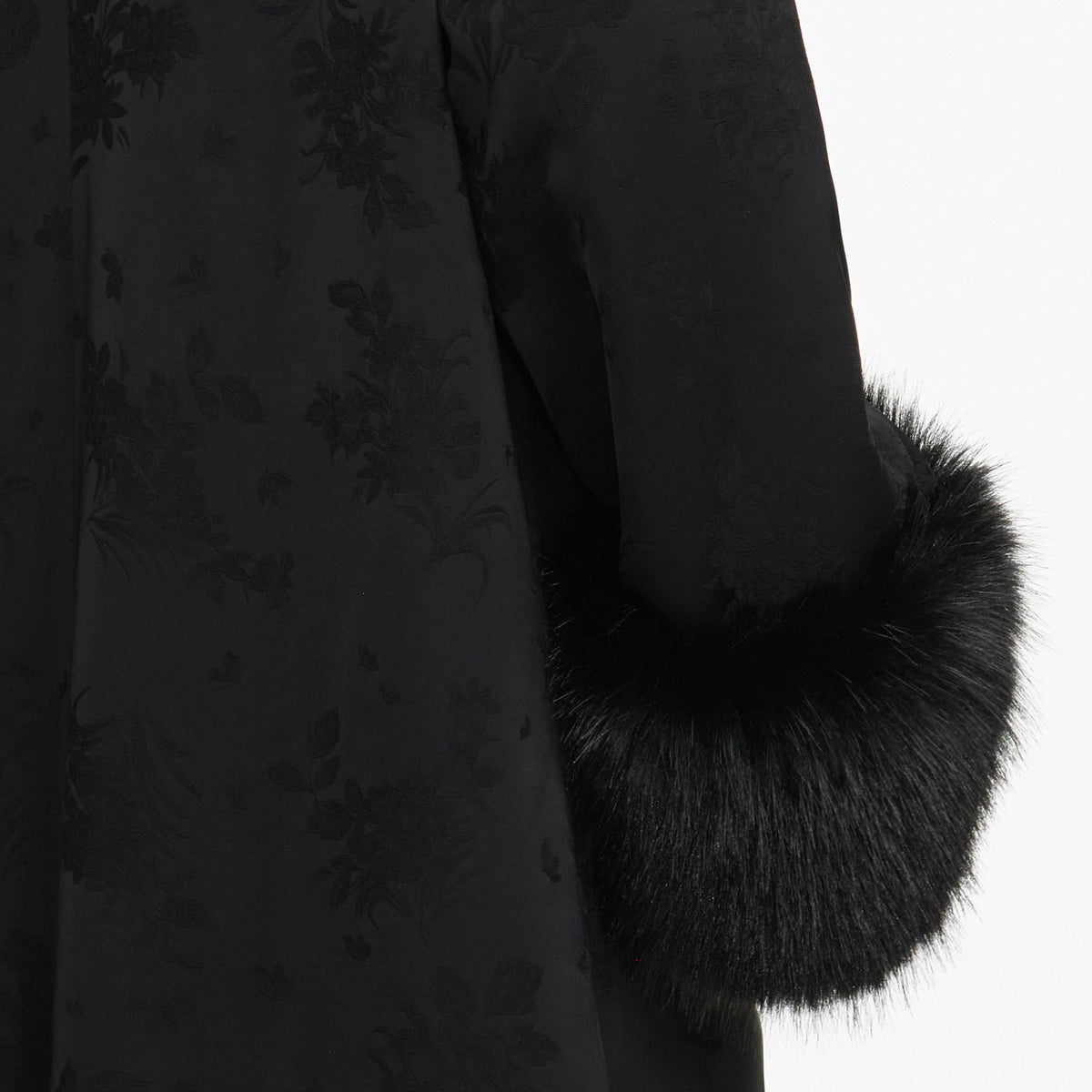 Black Jacquard Fur Collar Coat