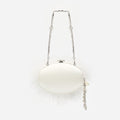 Cream Feather Clutch Bag