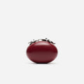 Red Leather Crystal Flower Oval Clutch Bag