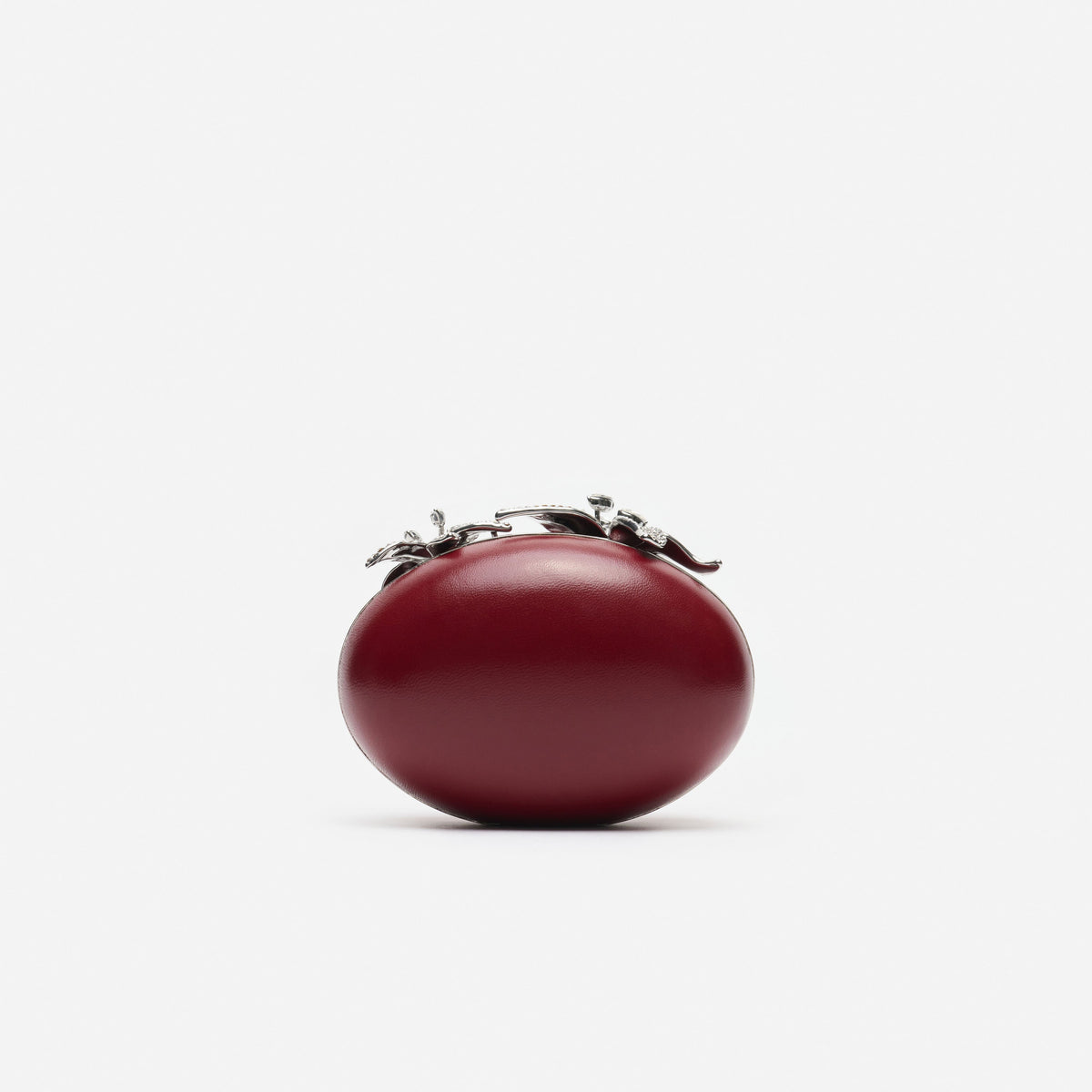 Red Leather Crystal Flower Oval Clutch Bag
