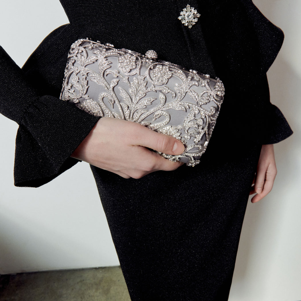 Silver Crystal Swan Clutch Bag