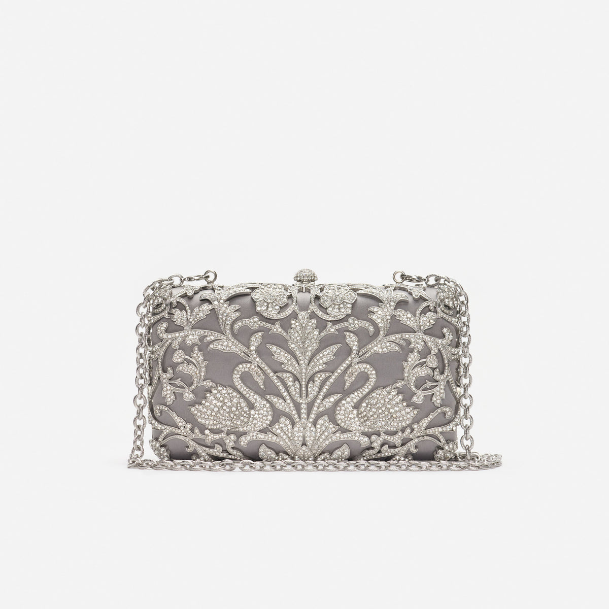 Silver Crystal Swan Clutch Bag