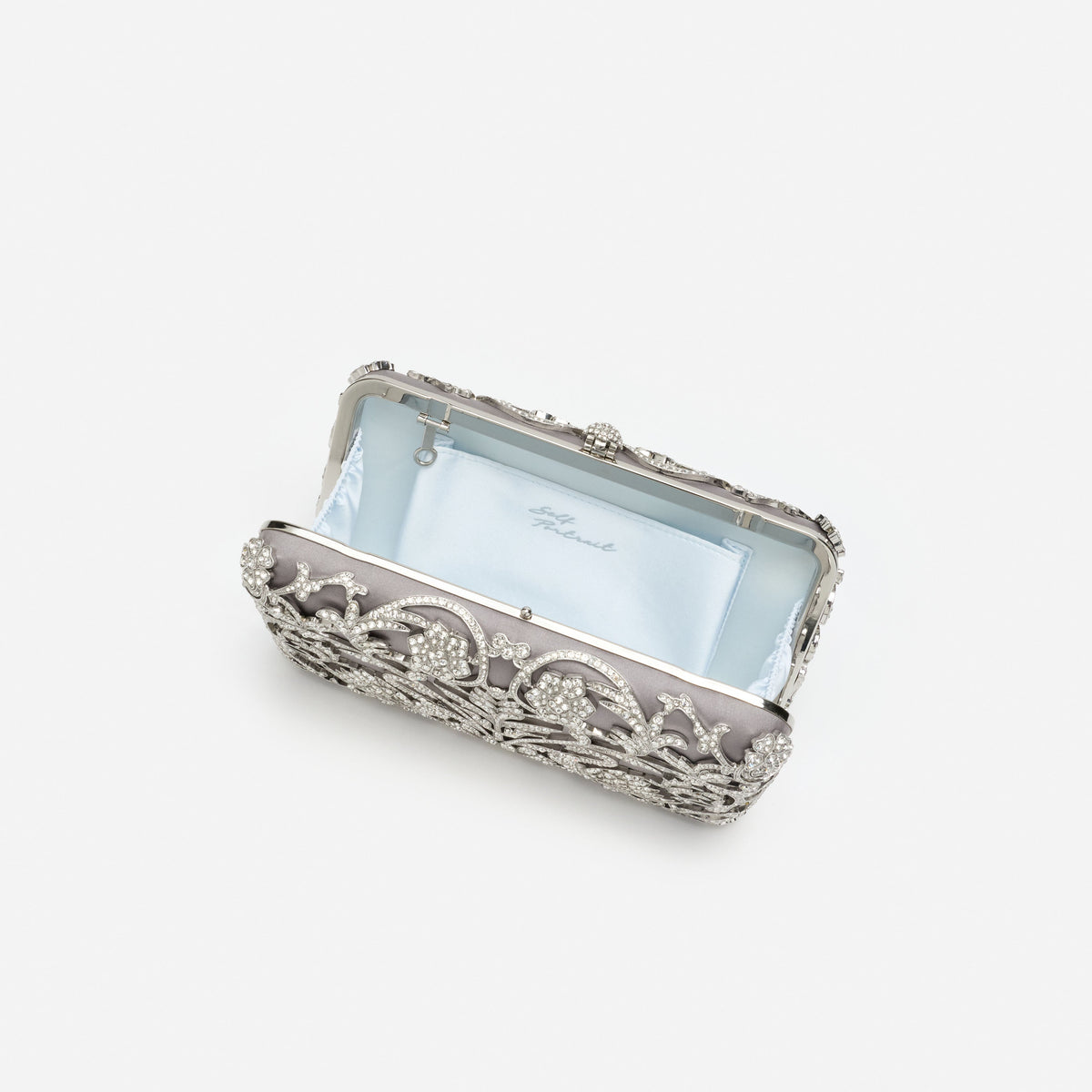 Silver Crystal Swan Clutch Bag