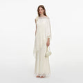 Cream Satin Lace Cape Maxi Dress