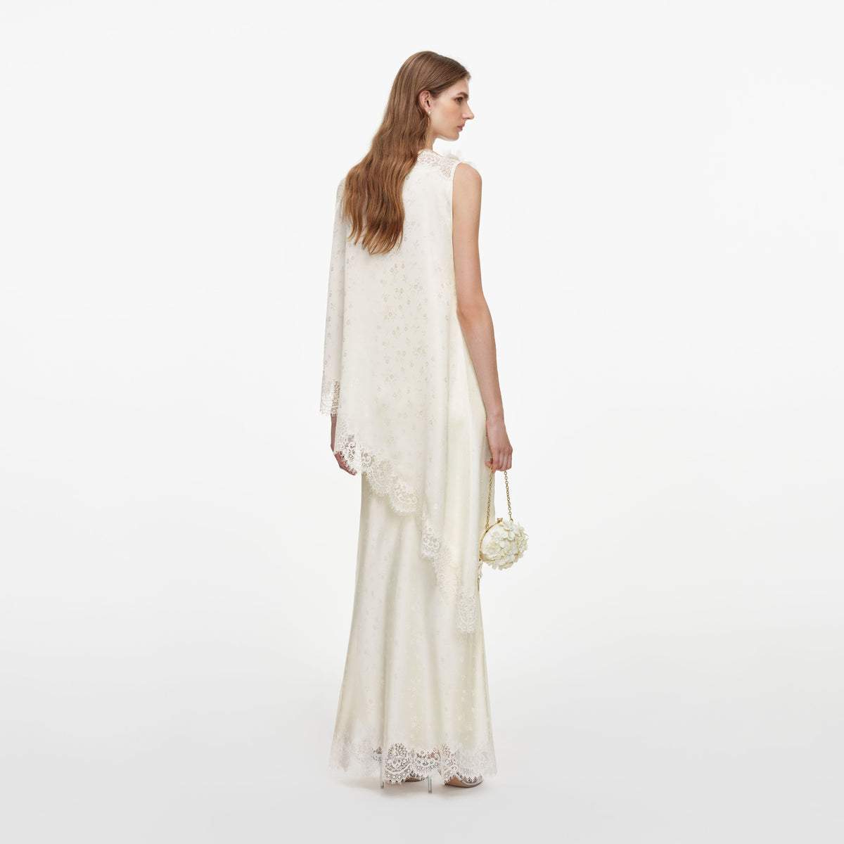 Cream Satin Lace Cape Maxi Dress