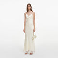 Cream Satin Lace Cape Maxi Dress