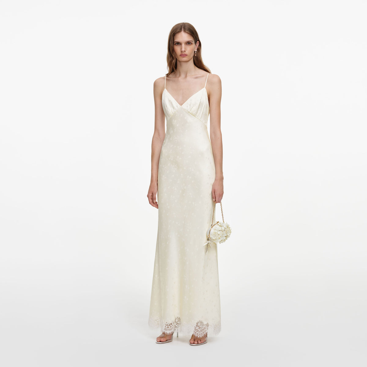 Cream Satin Lace Cape Maxi Dress