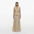 Gold Boucle Pleated Maxi Dress