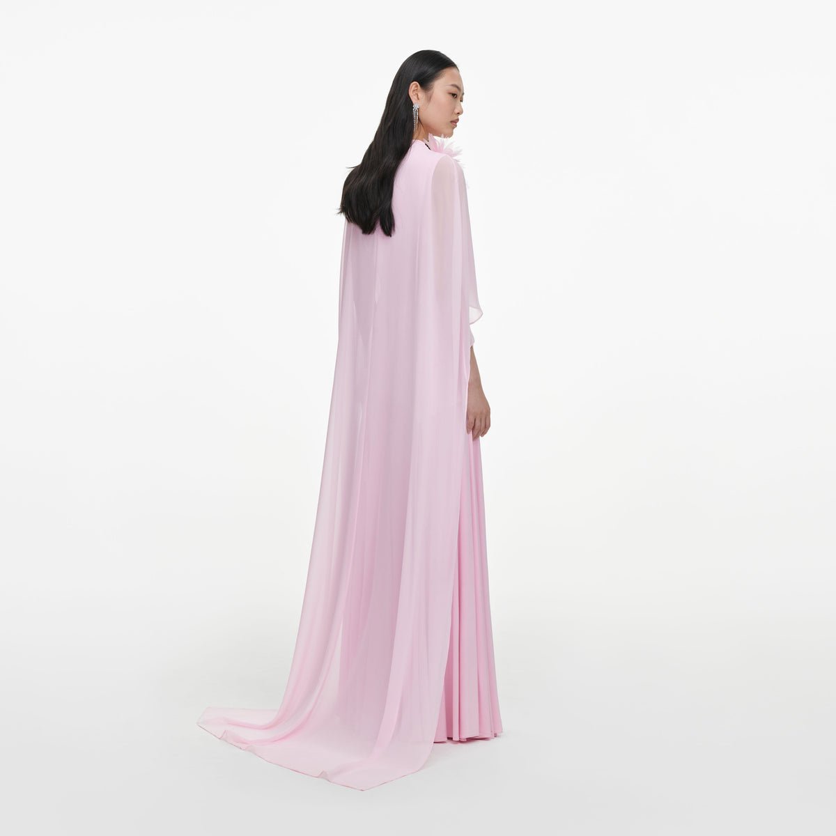 Pink Satin Jersey Cape Maxi Dress