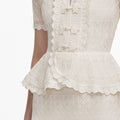 Cream Pointelle Knit Wrap Peplum Midi Dress