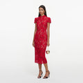 Red Lace Midi Dress