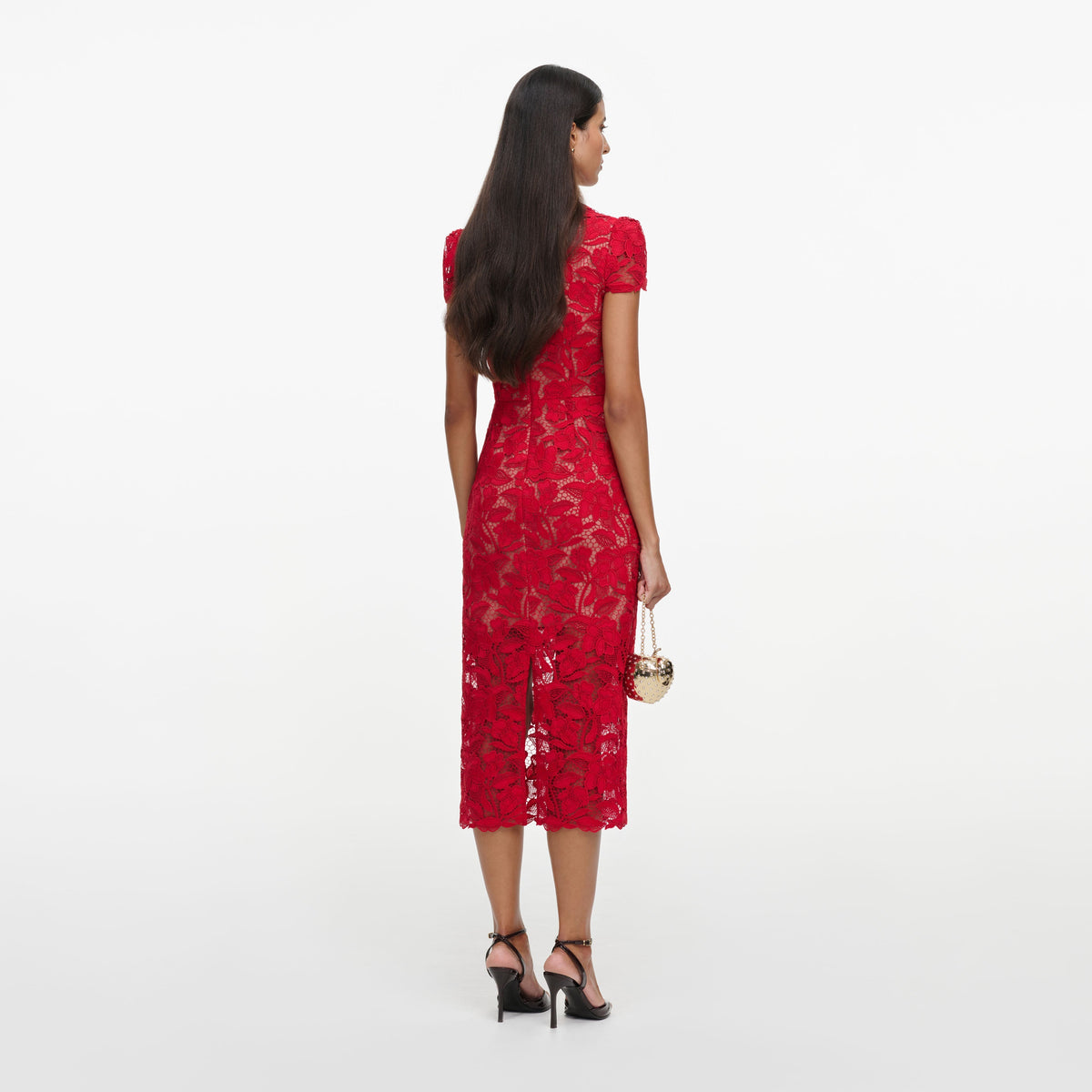 Red Lace Midi Dress