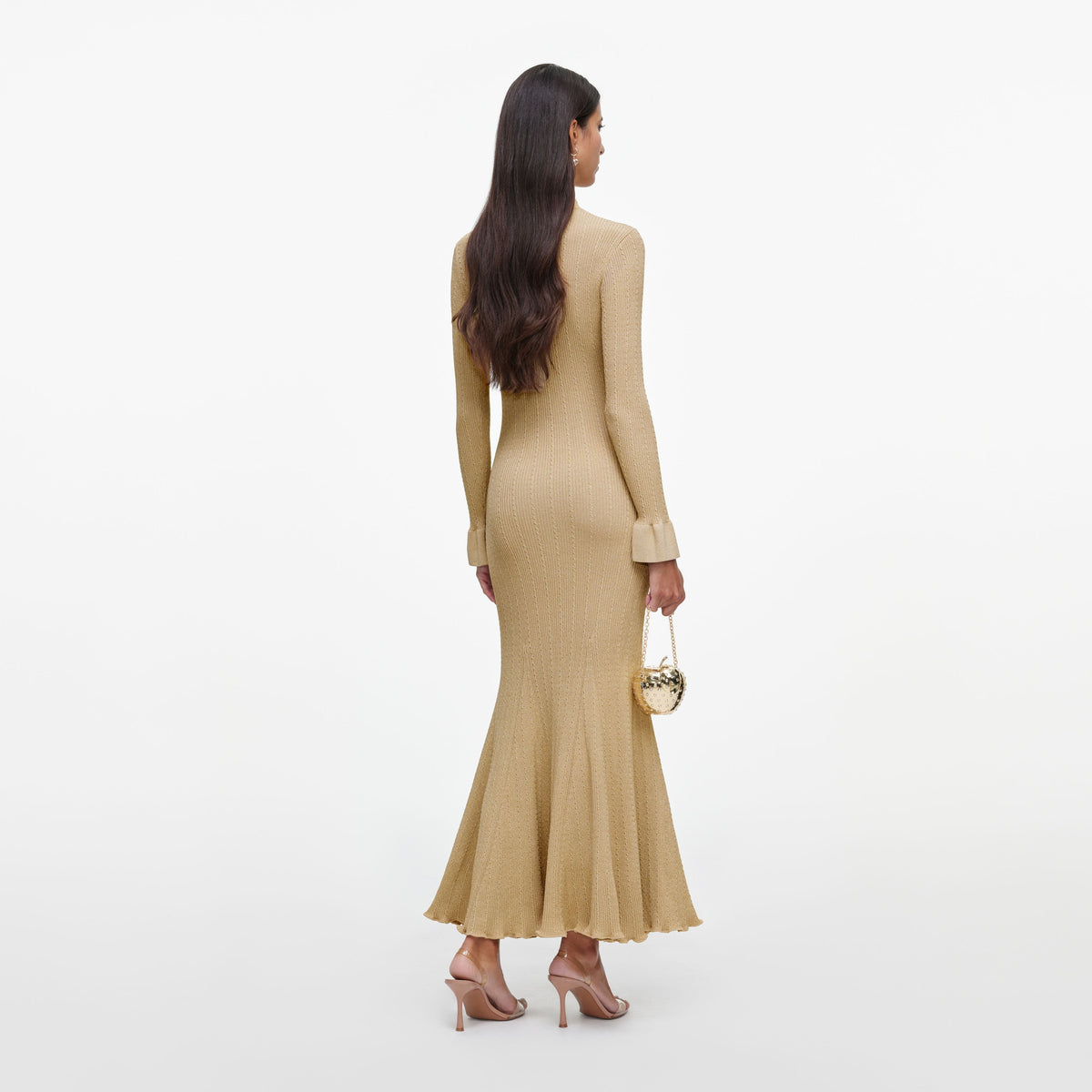 Gold Metallic Knit Midi Dress