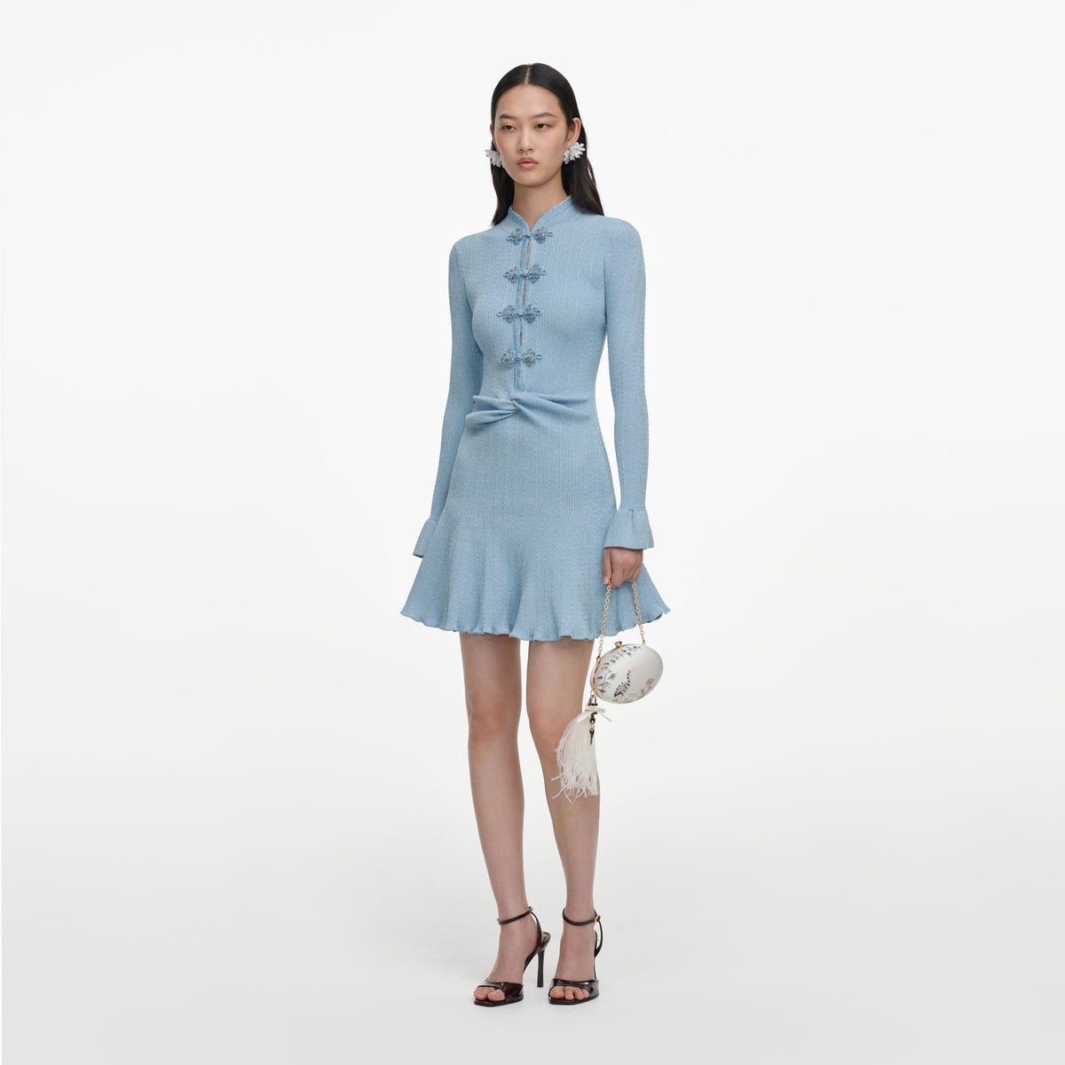 Blue Metallic Knit Mini Dress